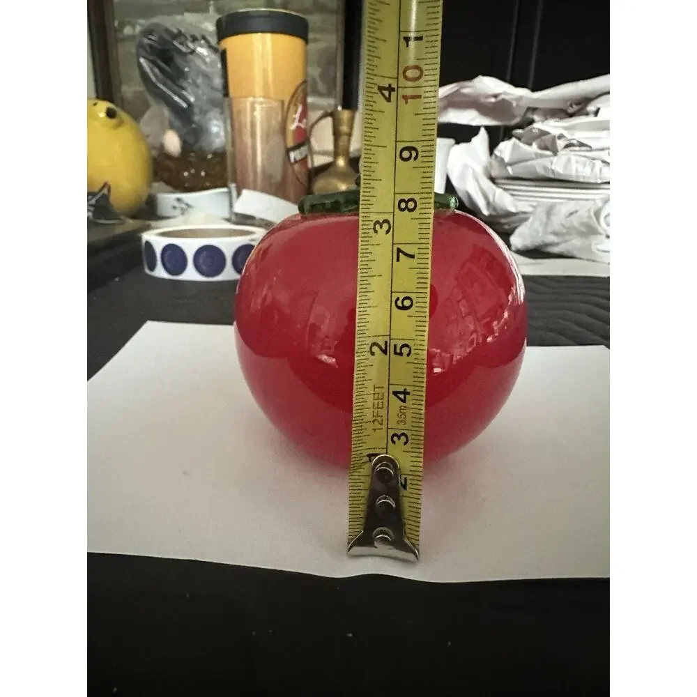 Vintage Large Studio Art Glass Hand Blown Red Tomato Green Stem Vegetables